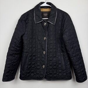 Coach Quilted Signature CC‎ Jacket Womens XS Black Leather Trim Turnlock Classic